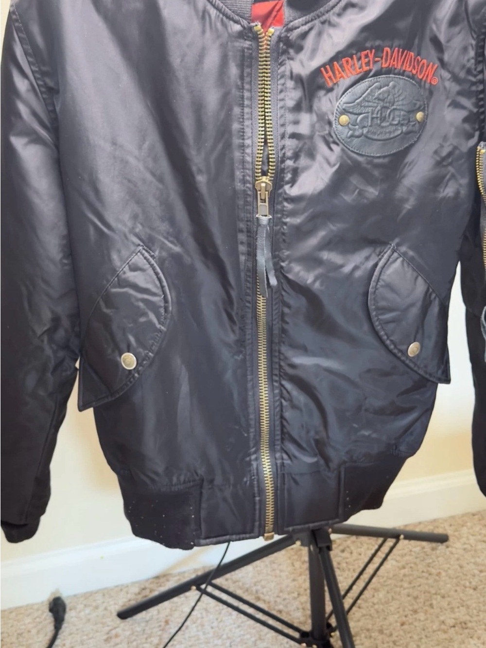Harley‑Davidson Black Kids Puffer Jacket with Orange Logo Detail